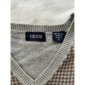 Izod Houndstooth Knit Sweater Vest Preppy Gray Brown Men's XL 100% Cotton XC